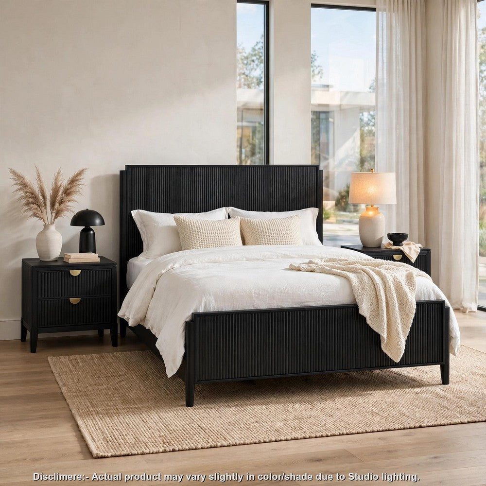King Bedroom Set | Black & Gold | 3 Piece Set with 2 Nightst&s