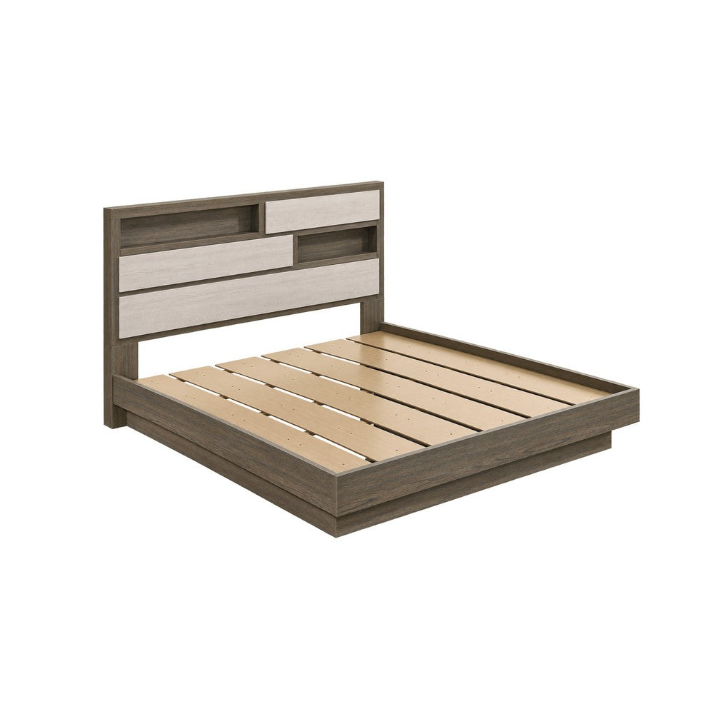 King Bedroom Set, Storage Gray and Nickel, 2 Piece Set with Nightstand