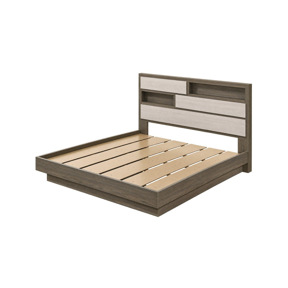 King Bedroom Set, Storage Gray and Nickel, 2 Piece Set with Nightstand