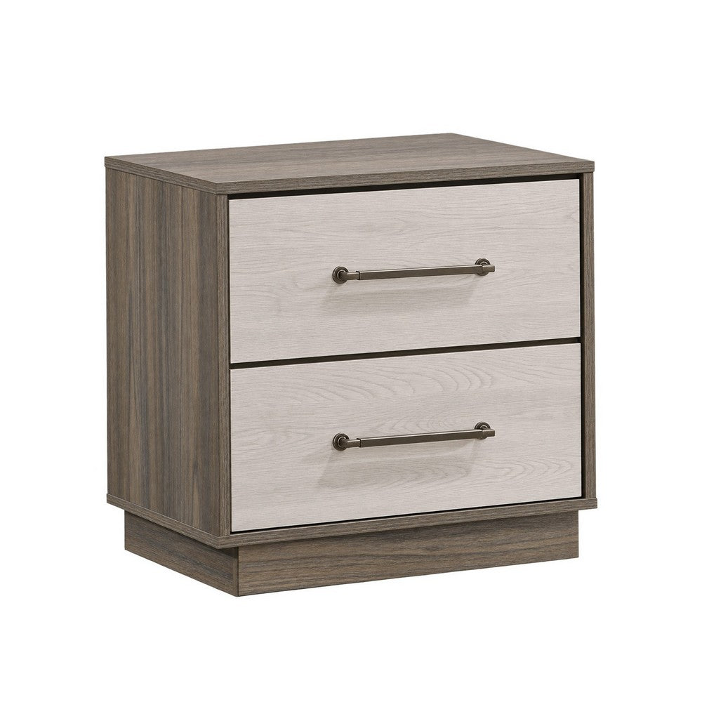 King Bedroom Set, Storage Gray and Nickel, 2 Piece Set with Nightstand