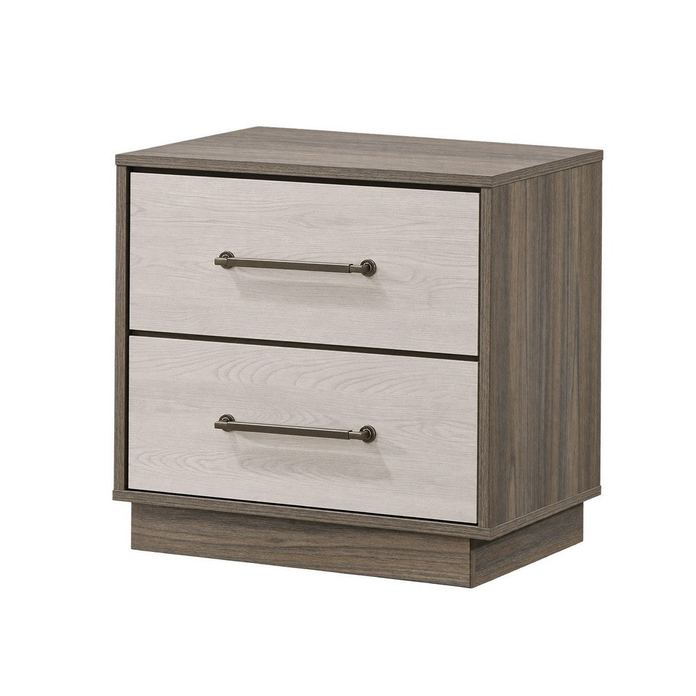 King Bedroom Set, Storage Gray and Nickel, 2 Piece Set with Nightstand