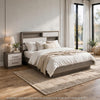King Bedroom Set, Storage Gray and Nickel, 2 Piece Set with Nightstand