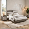 King Bedroom Set, Storage Gray and Nickel, 2 Piece Set with Nightstand