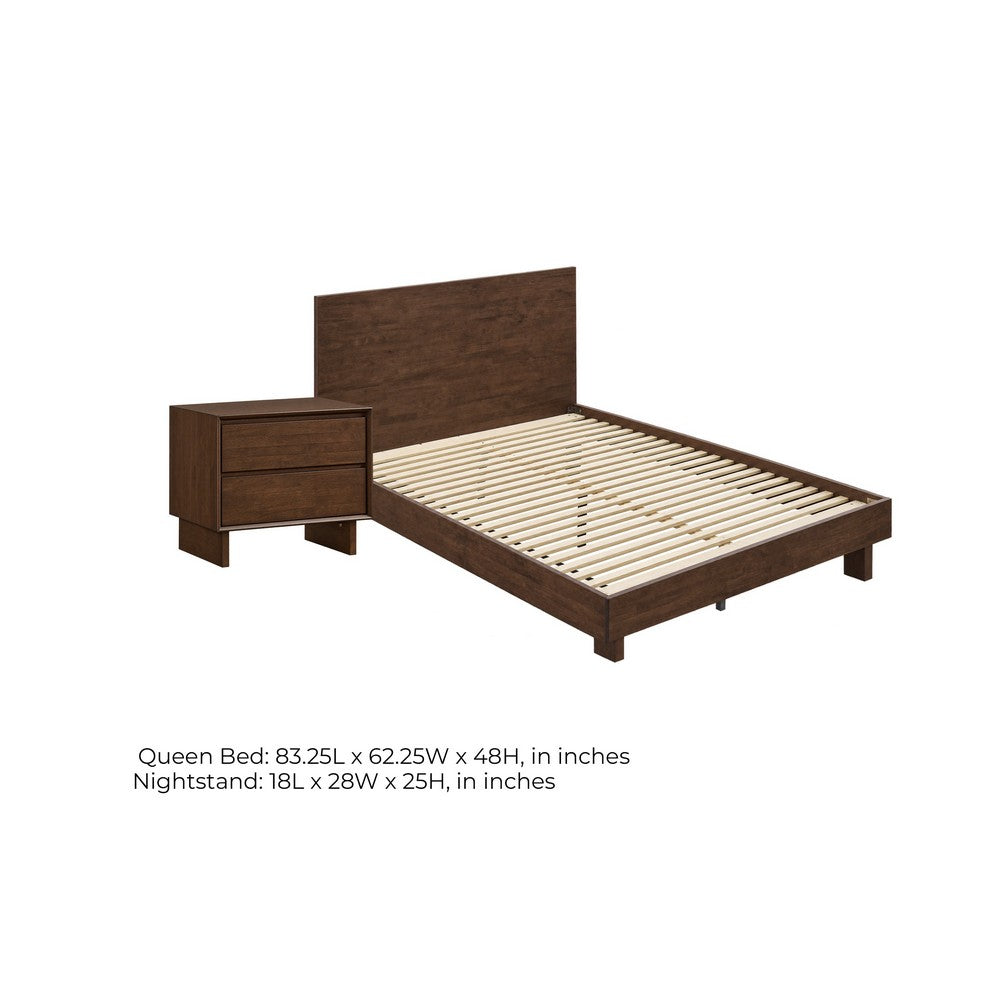 Queen Bedroom Set, Brown, 2 Piece Set with Nightstand