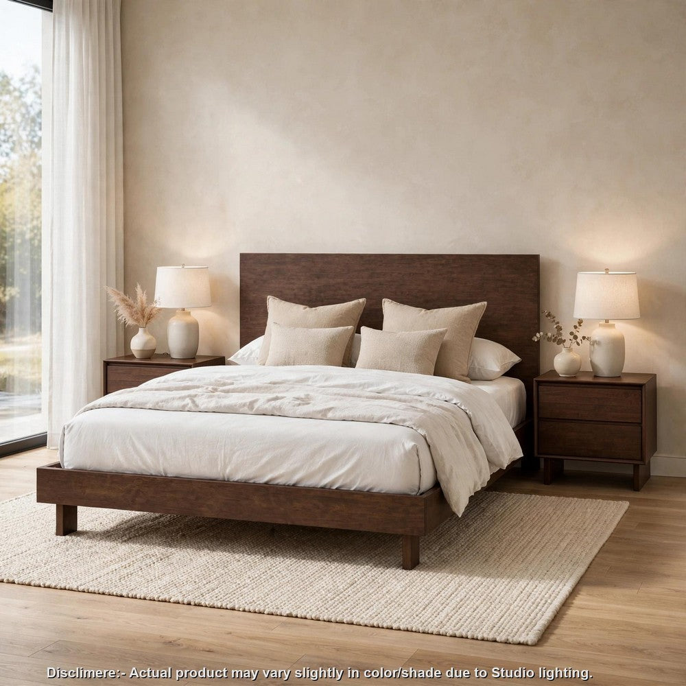 King Bedroom Set, Brown, 3 Piece Set with 2 Nightstands
