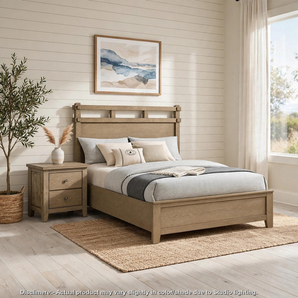Queen Bedroom Set, Vineyard Oak Brown, 2 Piece Set with Nightstand