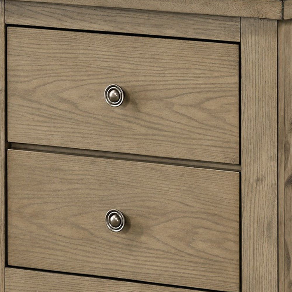 Queen Bedroom Set, Vineyard Oak Brown, 3 Piece Set with 2 Nightstands
