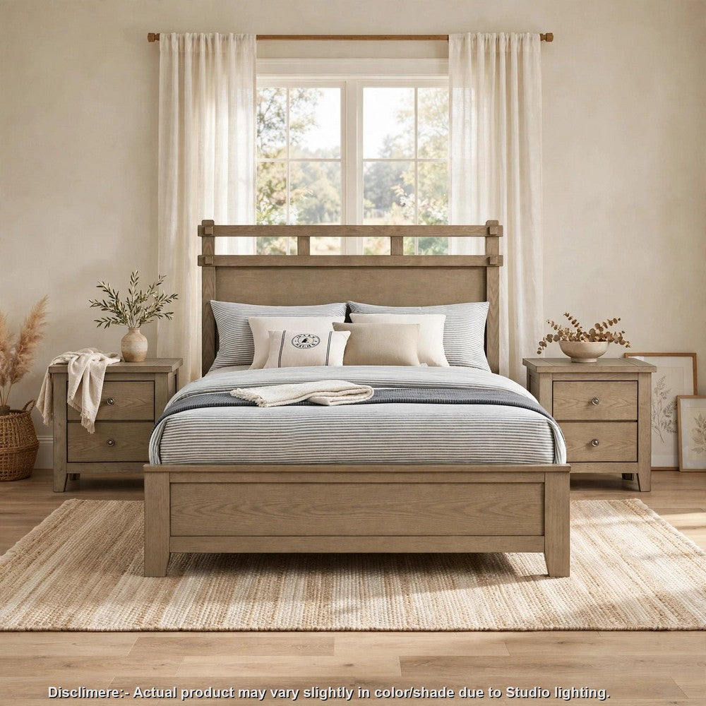 Queen Bedroom Set, Vineyard Oak Brown, 3 Piece Set with 2 Nightstands