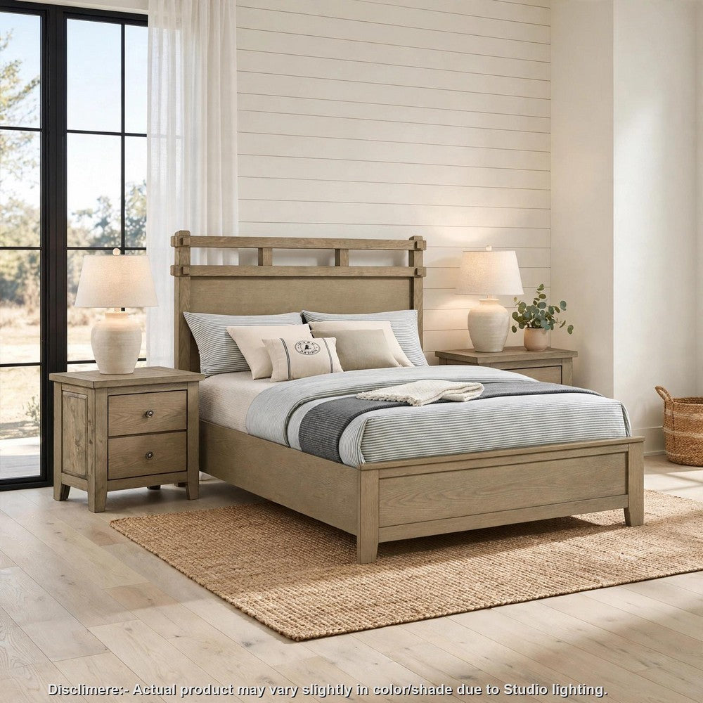 Queen Bedroom Set, Vineyard Oak Brown, 3 Piece Set with 2 Nightstands