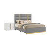 Queen Bedroom Set, Gray, Gold, and White, 2 Piece Set with Nightstand