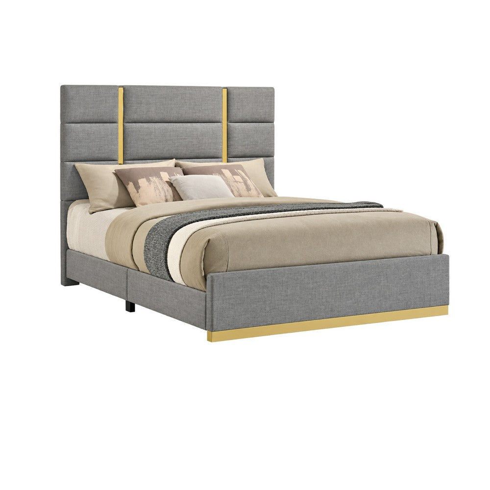 Queen Bedroom Set, Gray, Gold, and White, 2 Piece Set with Nightstand