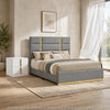 Queen Bedroom Set, Gray, Gold, and White, 2 Piece Set with Nightstand