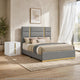 Queen Bedroom Set, Gray, Gold, and White, 2 Piece Set with Nightstand