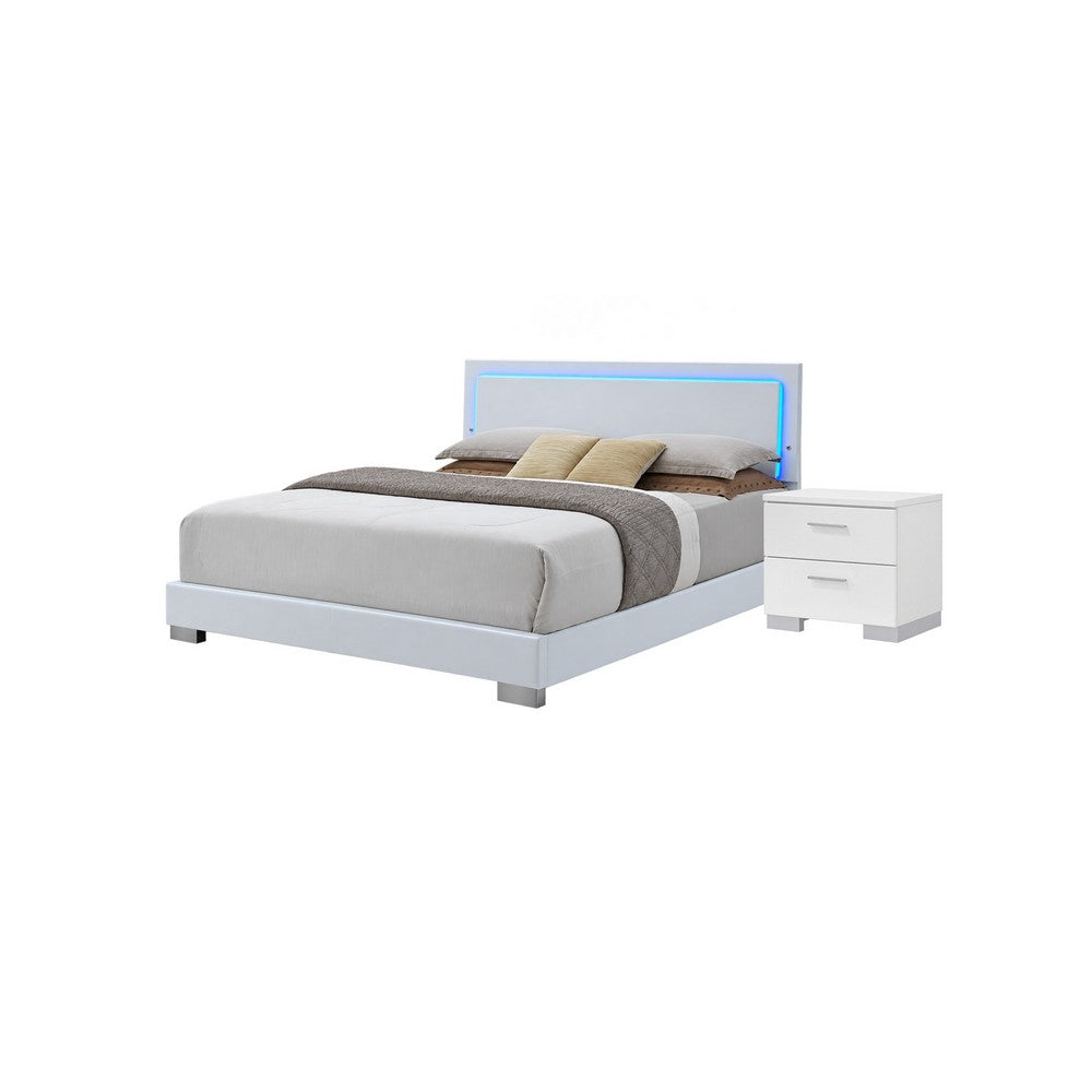 King Bedroom Set, White, 2 Piece Set with Nightstand