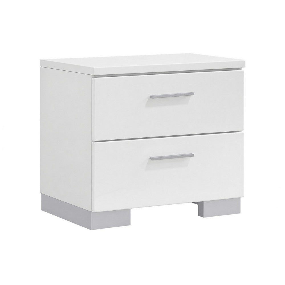 King Bedroom Set, White, 2 Piece Set with Nightstand