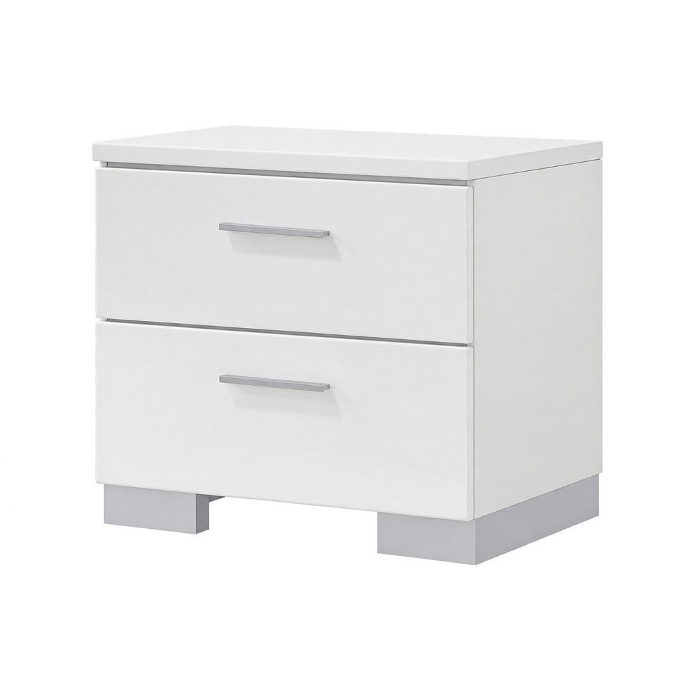 King Bedroom Set, White, 2 Piece Set with Nightstand