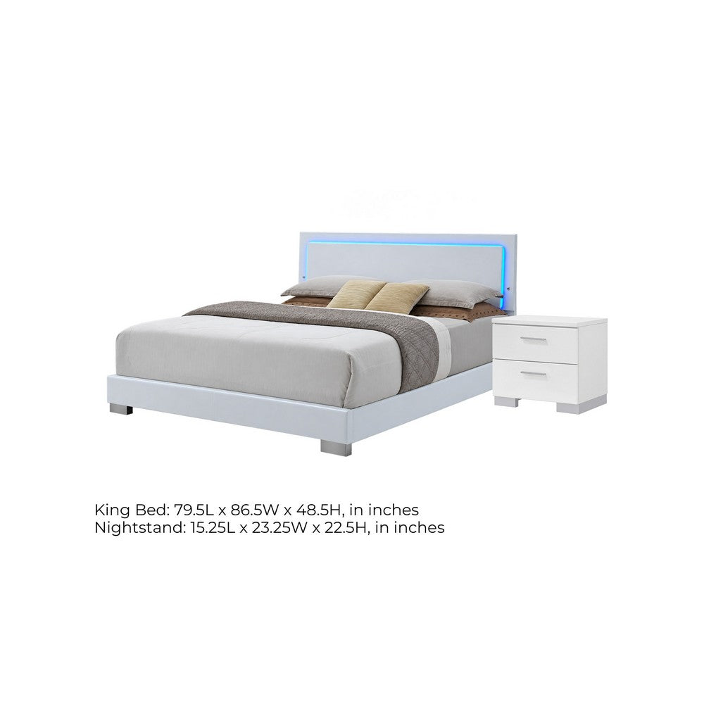 King Bedroom Set, White, 2 Piece Set with Nightstand