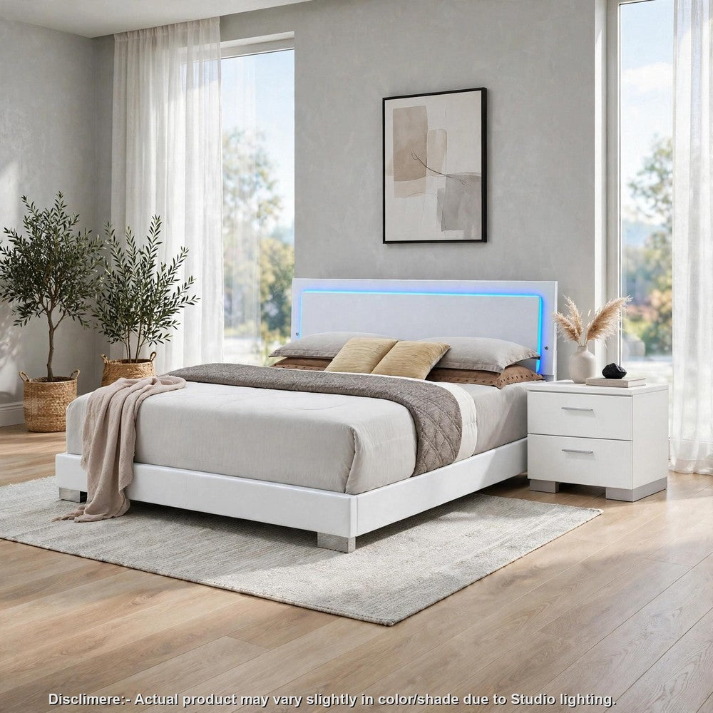 King Bedroom Set, White, 2 Piece Set with Nightstand