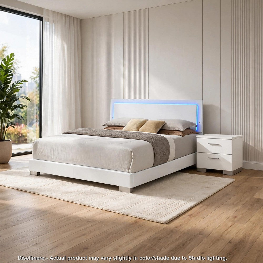 King Bedroom Set, White, 2 Piece Set with Nightstand