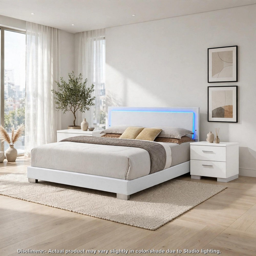 King Bedroom Set, White, 3 Piece Set with 2 Nightstands