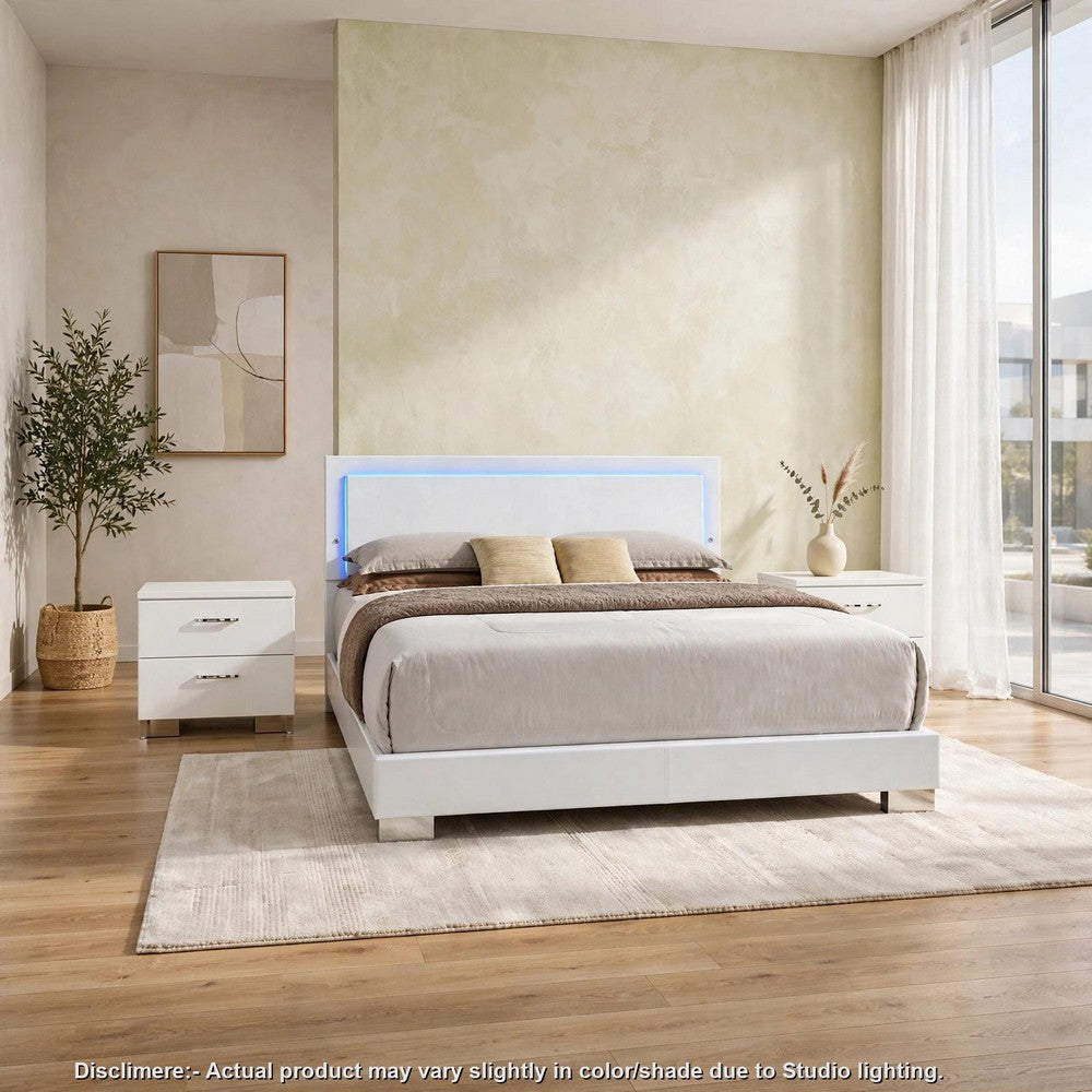 King Bedroom Set, White, 3 Piece Set with 2 Nightstands