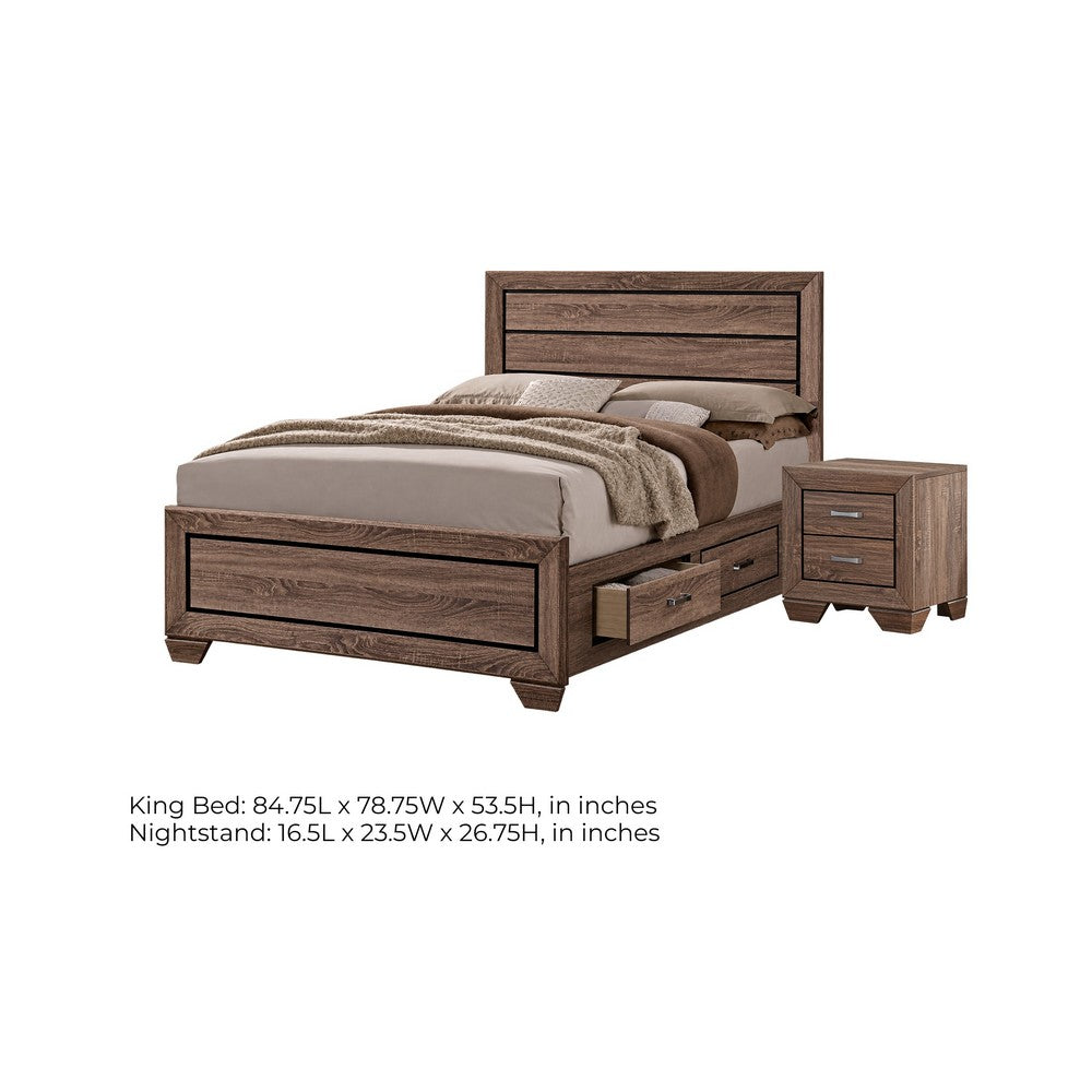King Bedroom Set, Storage Brown, 2 Piece Set with Nightstand