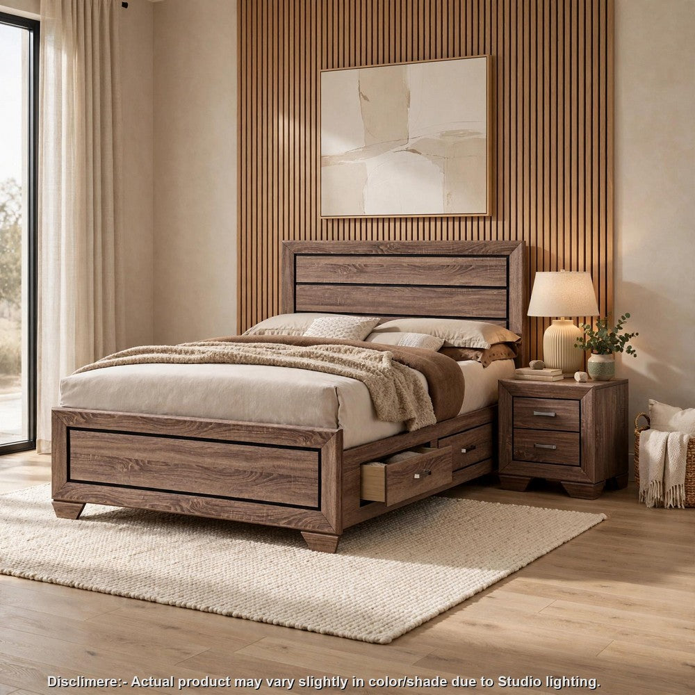 King Bedroom Set, Storage Brown, 2 Piece Set with Nightstand