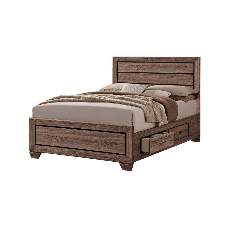 King Bedroom Set, Storage Brown, 3 Piece Set with 2 Nightstands