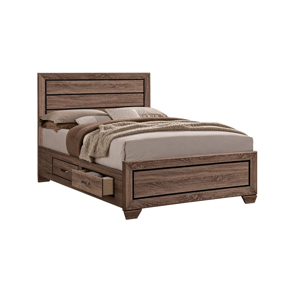 King Bedroom Set, Storage Brown, 3 Piece Set with 2 Nightstands