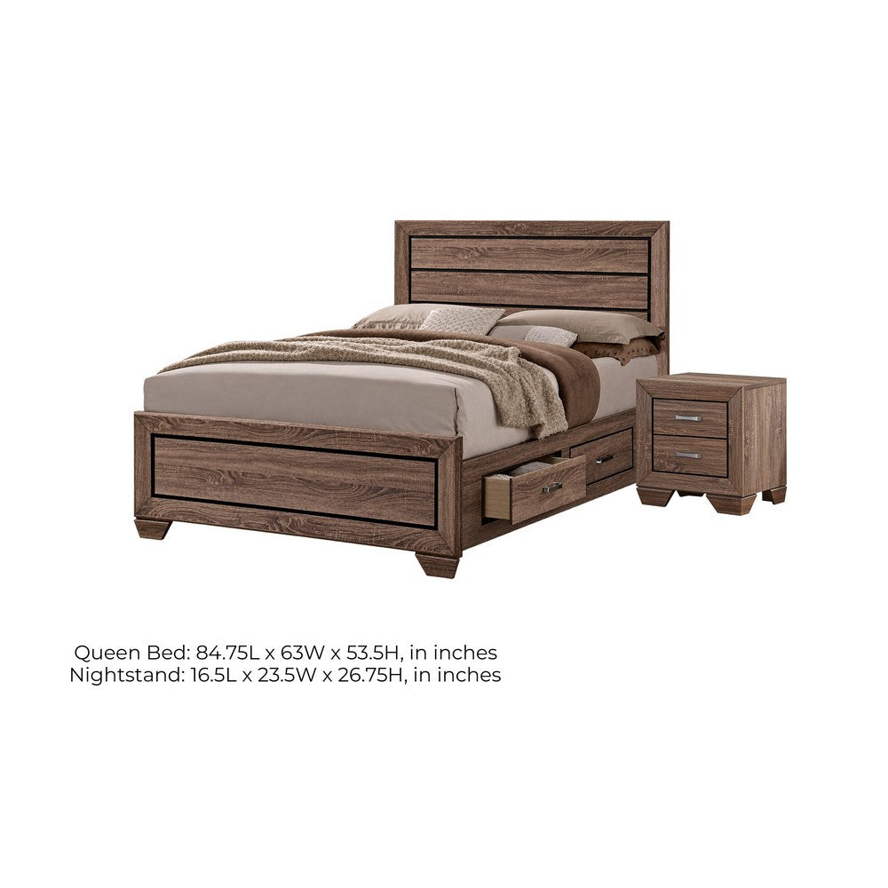 Queen Bedroom Set | Brown | 2 Piece Set with Nightst&