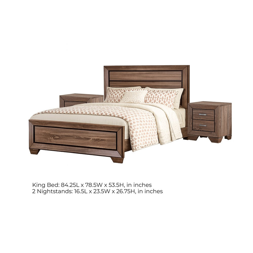 King Bedroom Set | Brown | 3 Piece Set with 2 Nightst&s