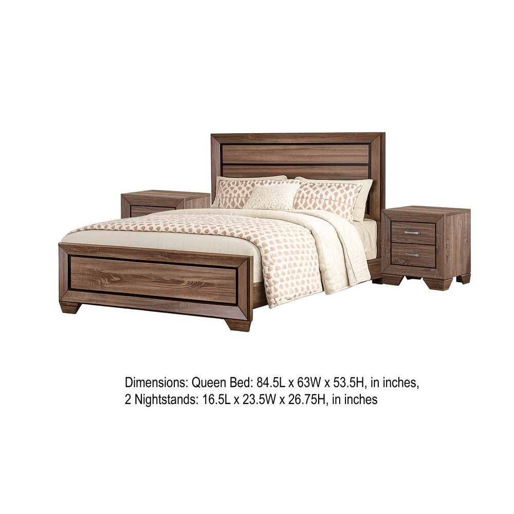 Queen Bedroom Set | Brown | 3 Piece Set with 2 Nightst&s