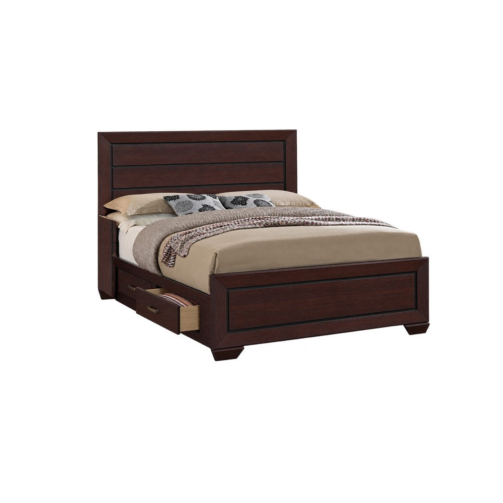 King Bedroom Set, Storage Design, Brown, 2 Piece Set with Nightstand