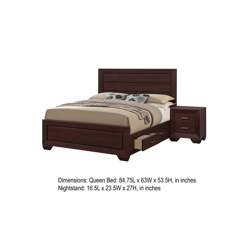 Queen Bedroom Set | Brown | 2 Piece Set with Nightst&