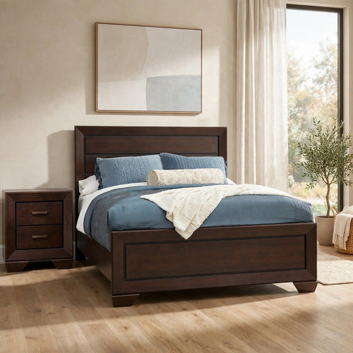 Queen Bedroom Set, Brown, 2 Piece Set with Nightstand