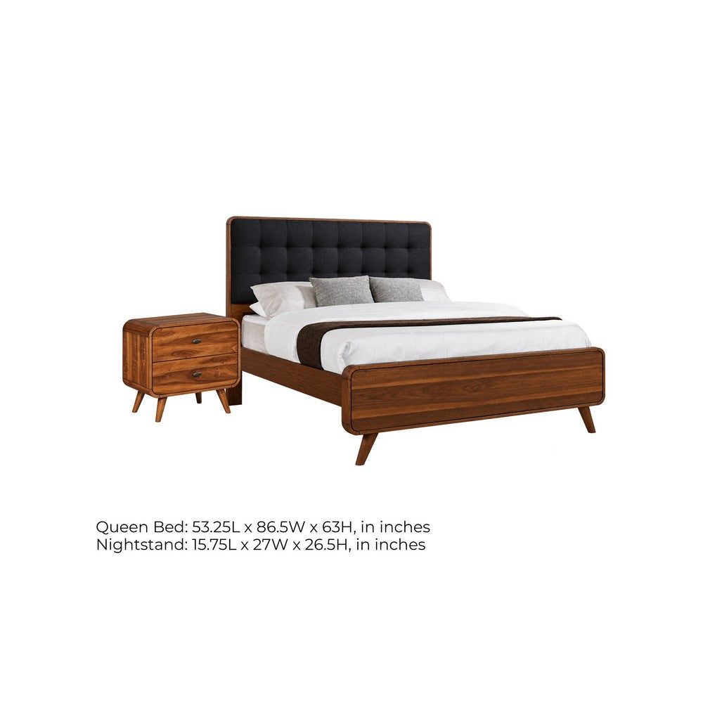 Queen Bedroom Set, Brown and Gray, 2 Piece Set with Nightstand