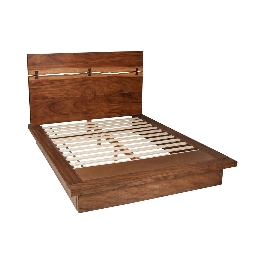Queen Bedroom Set, Platform , Brown, 3 Piece Set with 2 Nightstands