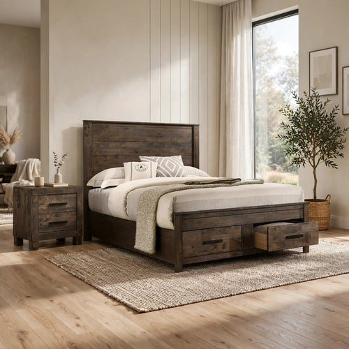Queen Bedroom Set, Brown and Black, 2 Piece Set with Nightstand