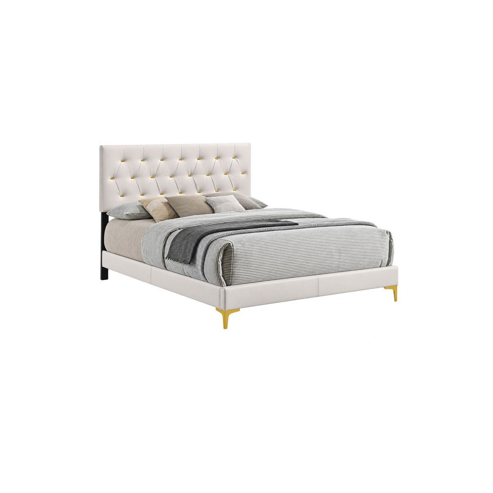 Queen Bedroom Set, White, Black and Gold, 3 Piece Set with 2 Nightstands