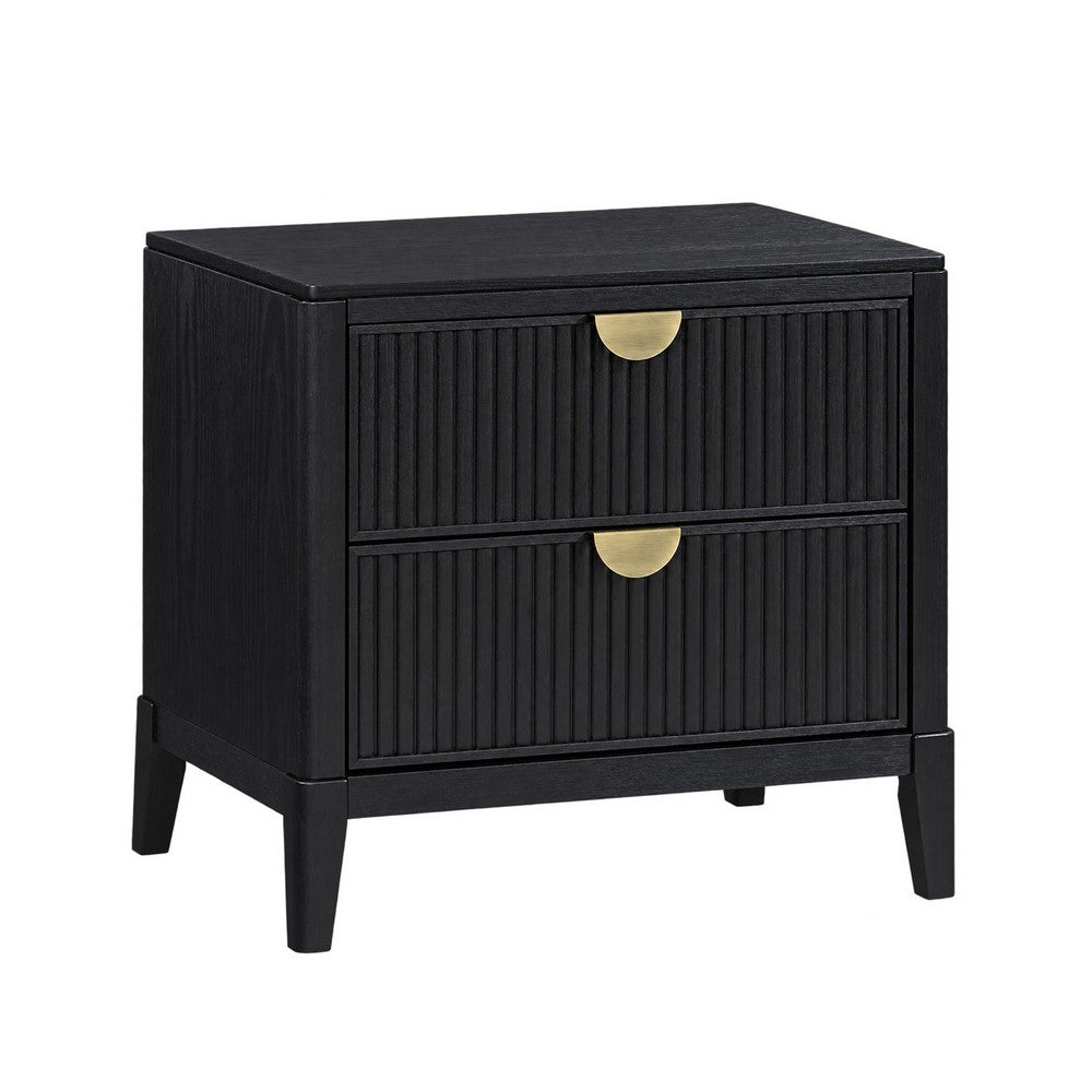 California King Bedroom Set, Black and Gold, 2 Piece Set with Nightstand