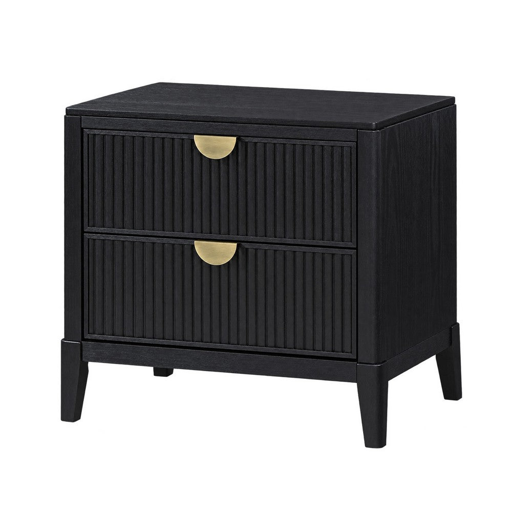 California King Bedroom Set, Black and Gold, 2 Piece Set with Nightstand