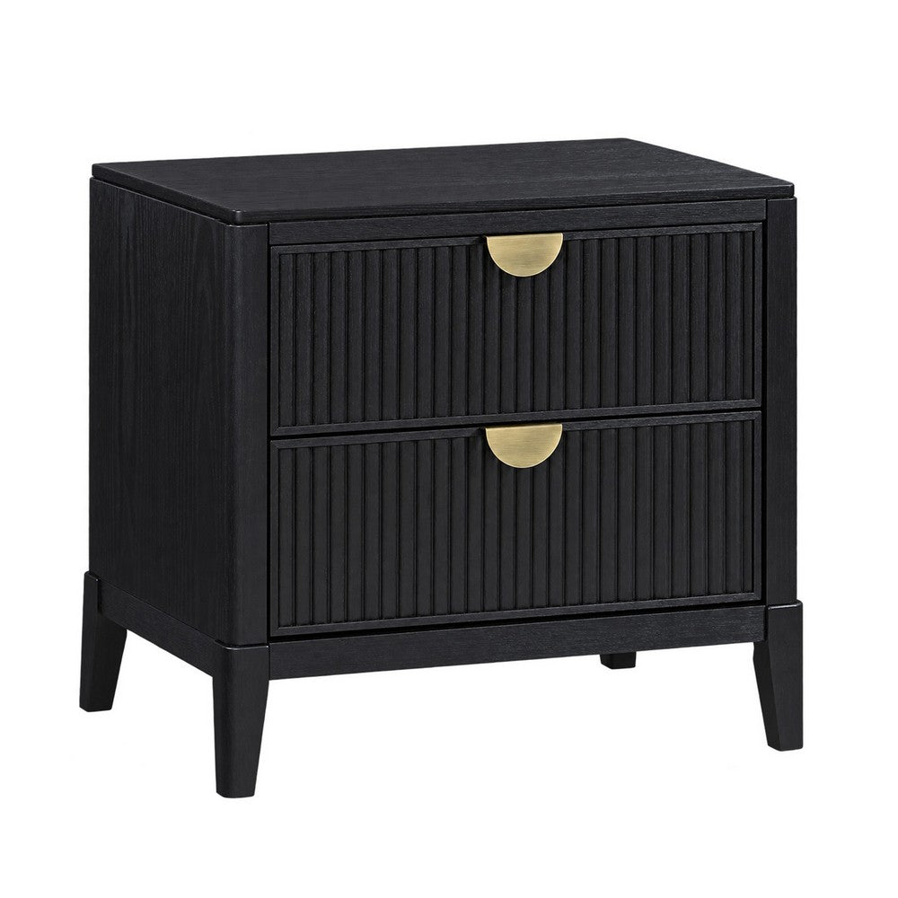 California King Bedroom Set, Black and Gold, 3 Piece Set with 2 Nightstands