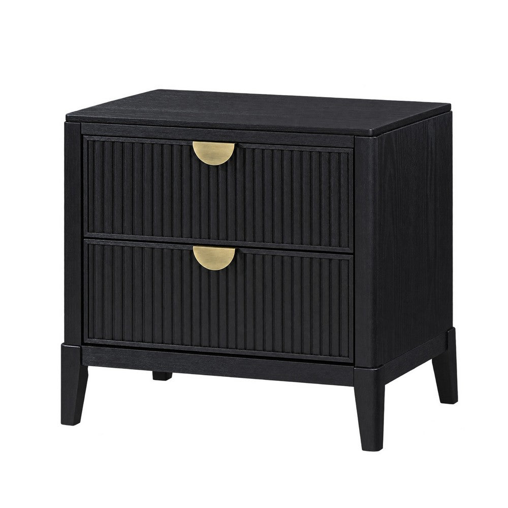 California King Bedroom Set, Black and Gold, 3 Piece Set with 2 Nightstands