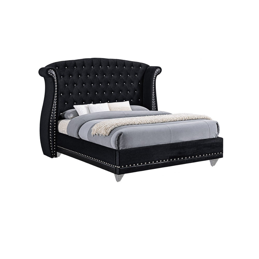 Queen Bedroom Set, Upholstered Design, Black, 2 Piece Set with Nightstand
