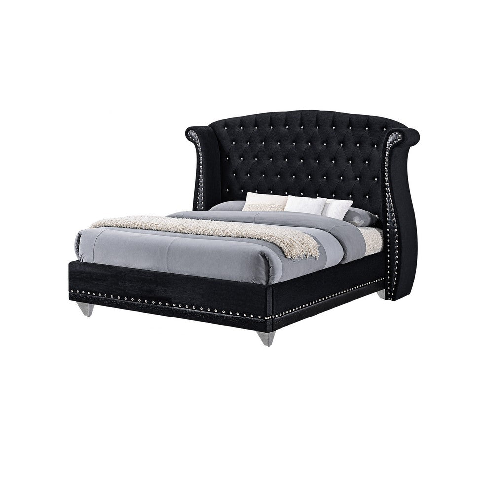 Queen Bedroom Set, Upholstered Design, Black, 2 Piece Set with Nightstand