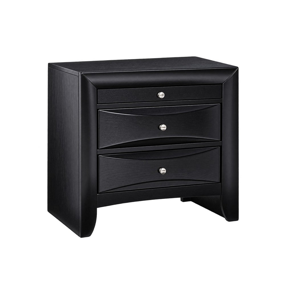 Queen Bedroom Set, Upholstered Design, Black, 2 Piece Set with Nightstand