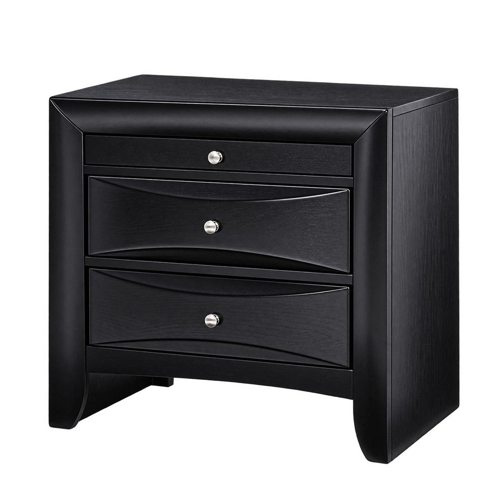 Queen Bedroom Set, Upholstered Design, Black, 2 Piece Set with Nightstand