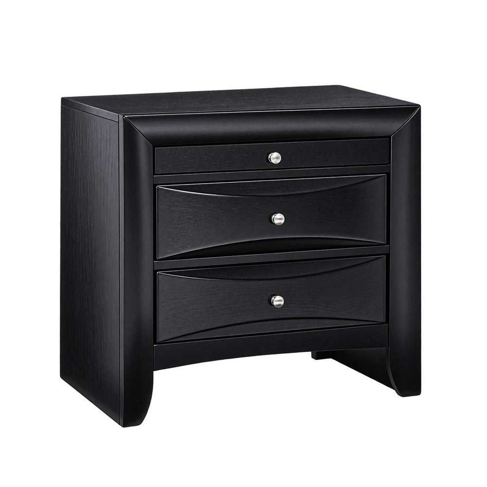 Queen Bedroom Set, Upholstered, Black, 3 Piece Set with 2 Nightstands