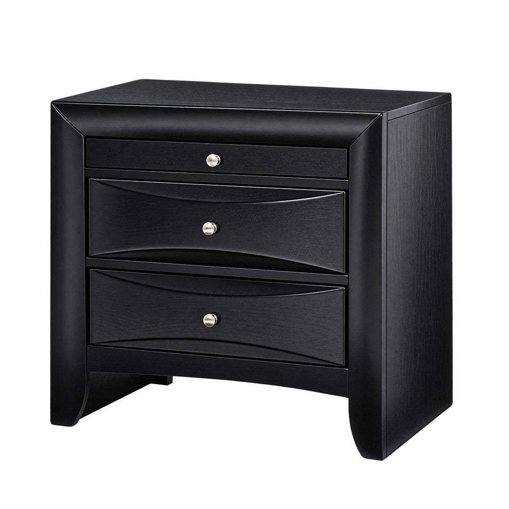 Queen Bedroom Set, Upholstered, Black, 3 Piece Set with 2 Nightstands