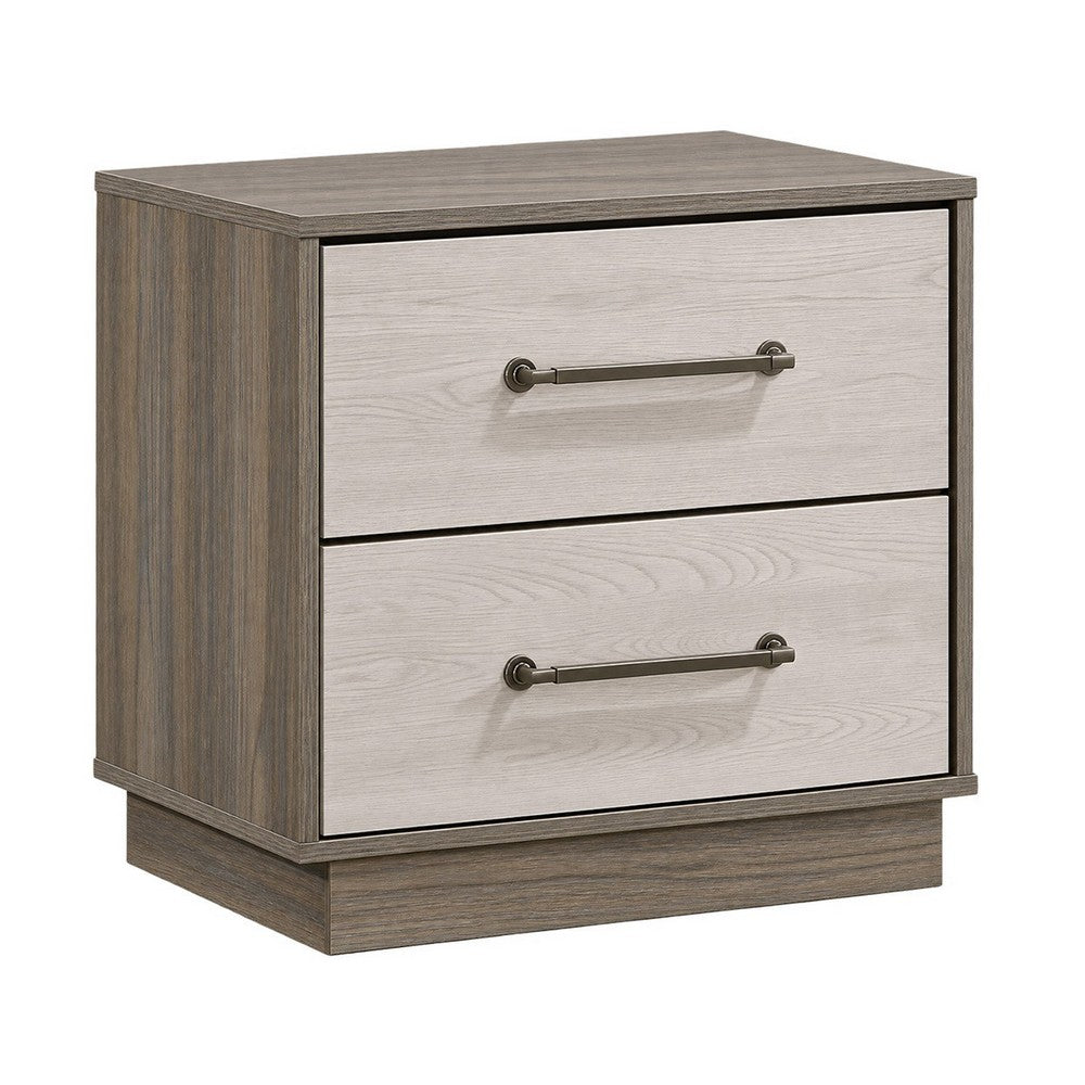 King Bedroom Set, Storage Gray and Nickel, 3 Piece Set with 2 Nightstands